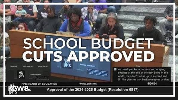 KGW8 news coverage of the PPS Board of Education approving budget cuts