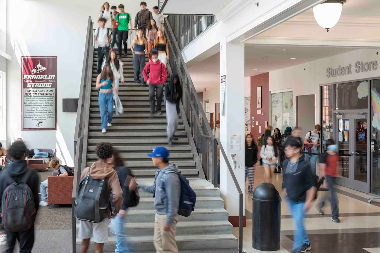 Students at a Portland Public Schools hallway